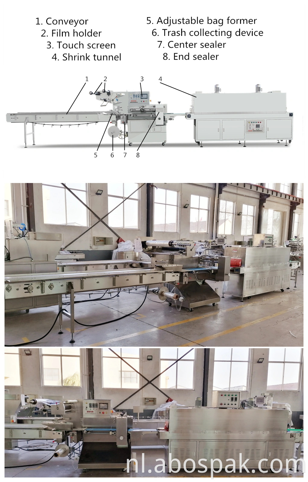 Qingdao Bostar Fresh Fruit Coconut Multi-Function Automatische horizontale Servo Krimpkous Film krimpt Verpakkende Machine van de Verpakking met Tunnel